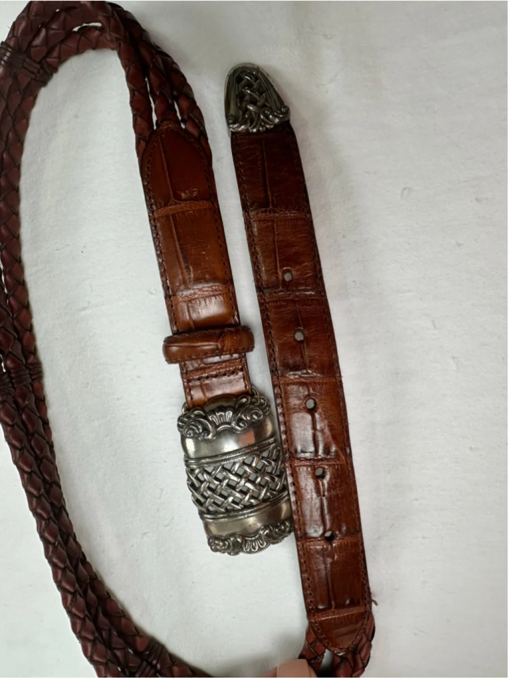 Vintage 1995 Brighton Brown Braided Leather Belt Medium 90607 Silver Hardware